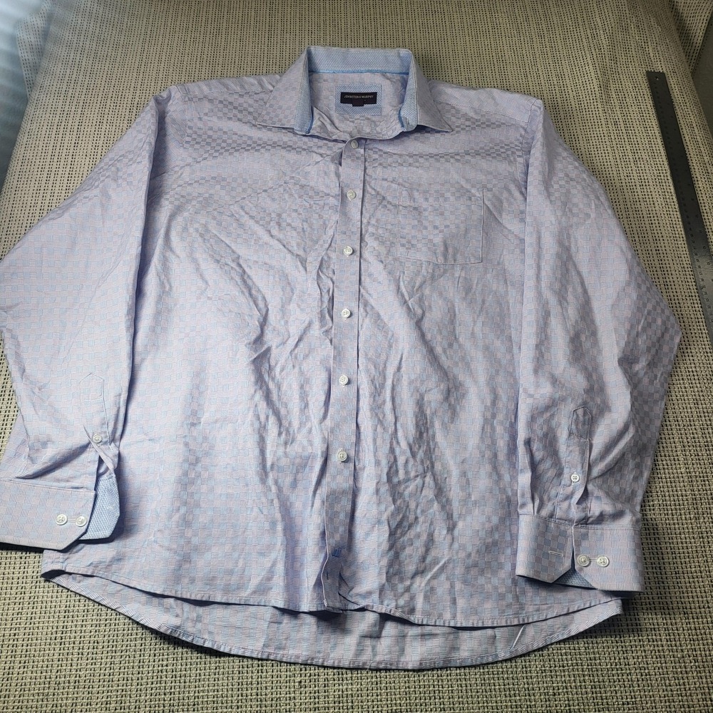 Johnston & Murphy Dress Shirt Mens 2XL Purple Check Classic Fit Long Sleeve